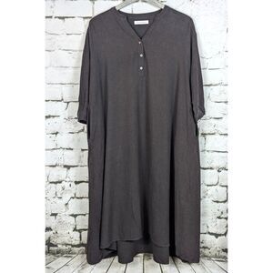 URBAN RESEARCH Lagenlook Minimalist A-Line Maxi Linen Dress Pockets Free Size